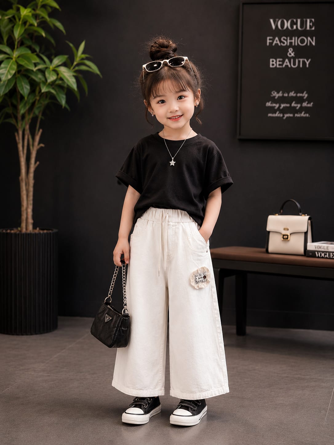 Girls Premium White Wide Leg Denim Culottes | Elastic Waist Kids Jeans | Size 18–22
