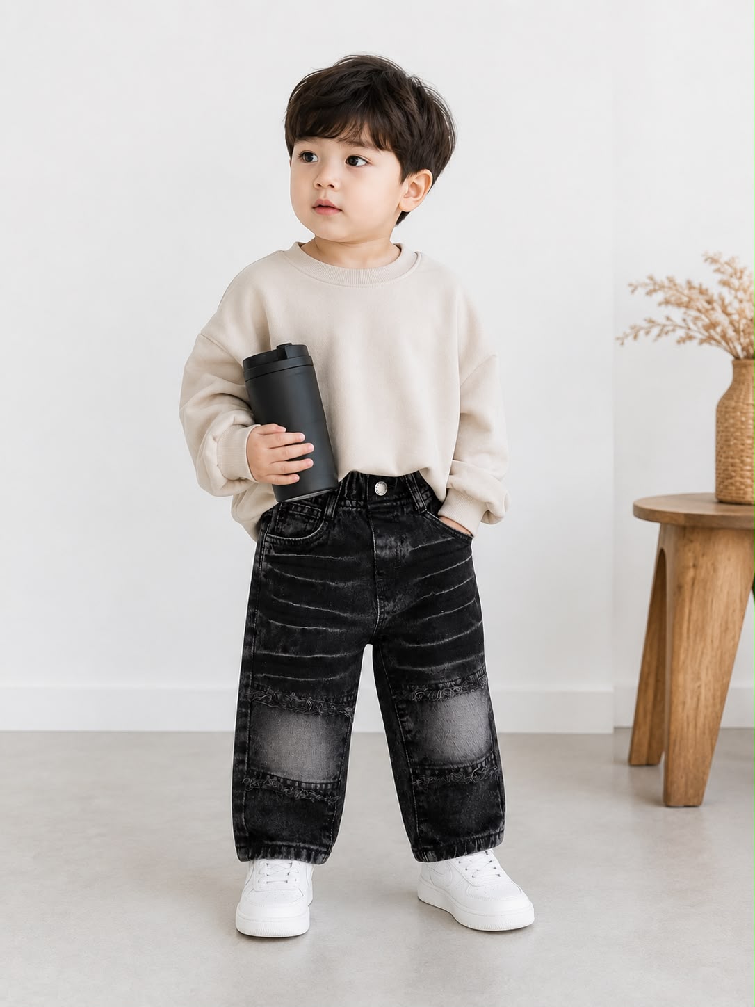 Wanster Boys Black Acid Wash Denim Jeans | Premium Stretch Denim | Size 18–26