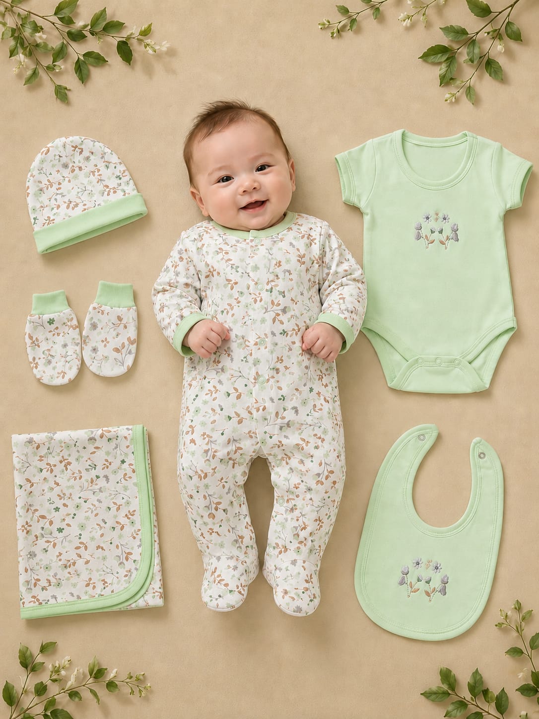 Premium Newborn 6-Piece Baby Clothing Gift Set | Soft Cotton | 0–6 Months