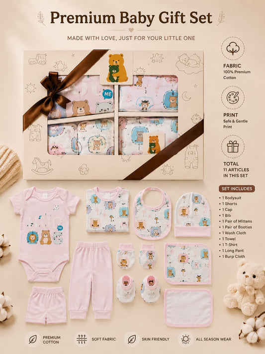 Premium Newborn 10-Piece Baby Clothing Gift Set | Soft Cotton | Pink | 0–3 Months | Unisex