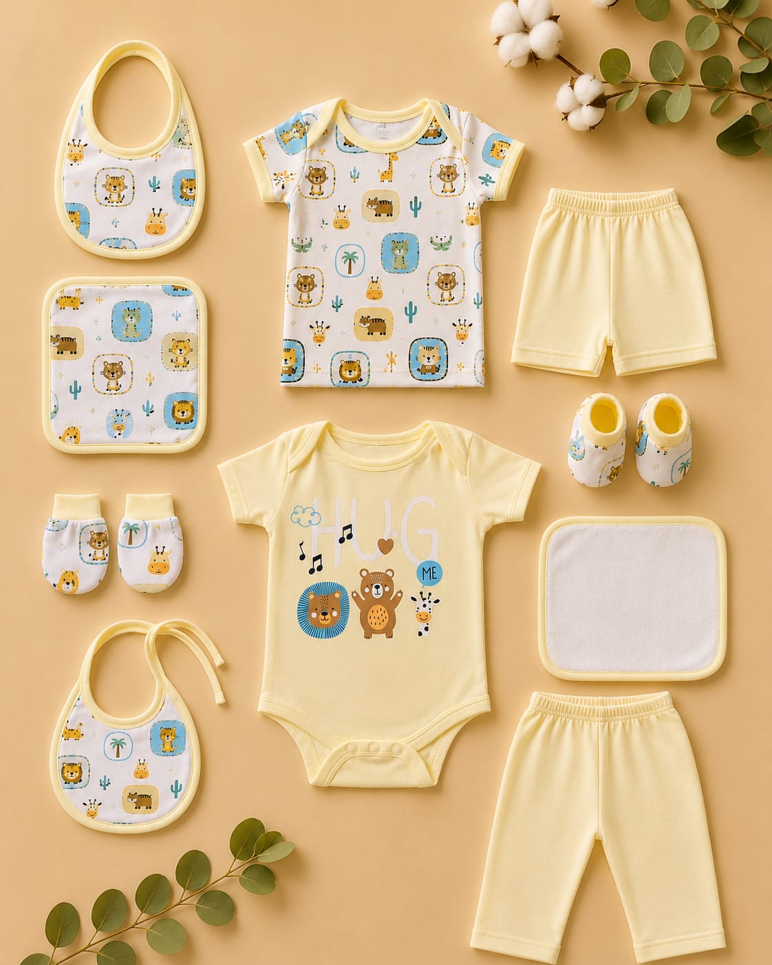 Premium Newborn 10-Piece Baby Clothing Gift Set | Soft Cotton | Yellow | 0–3 Months | Unisex