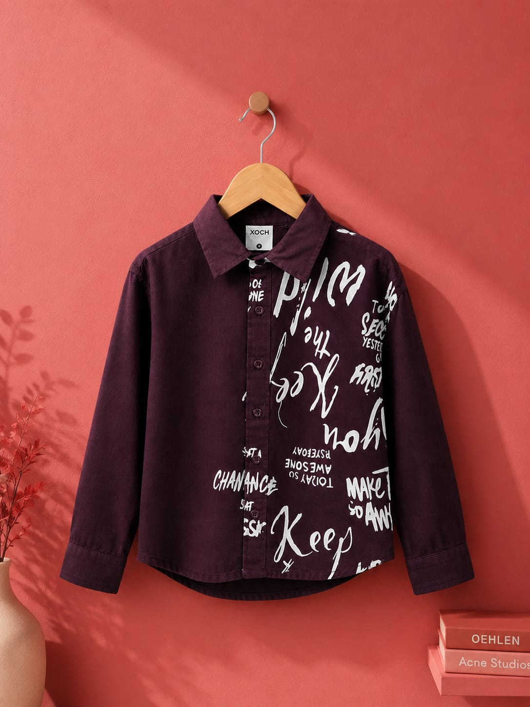 Boys Half Graphic Printed Casual Shirt – Premium Maroon | 2–7 Years