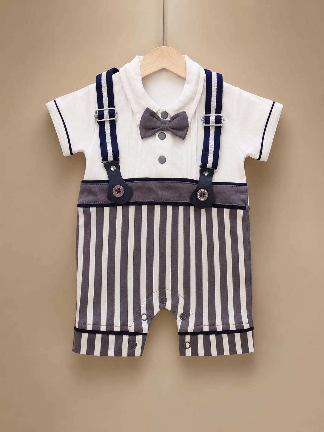 Premium Newborn Baby Gentleman Romper | Soft Cotton Bow Tie Outfit | 0–3 Months | Baby Boy