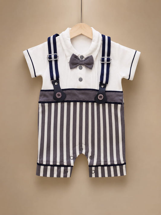 Premium Newborn Baby Gentleman Romper | Soft Cotton Bow Tie Outfit | 0–3 Months | Baby Boy