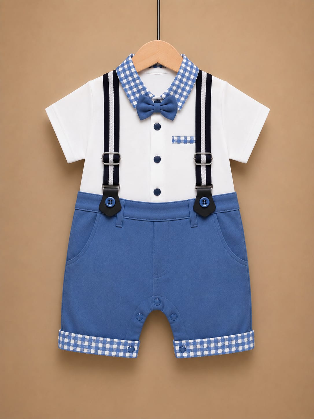 Premium Newborn Baby Boy Gentleman Romper | Bow Tie Suspender Outfit | Soft Cotton | 0–3 Months