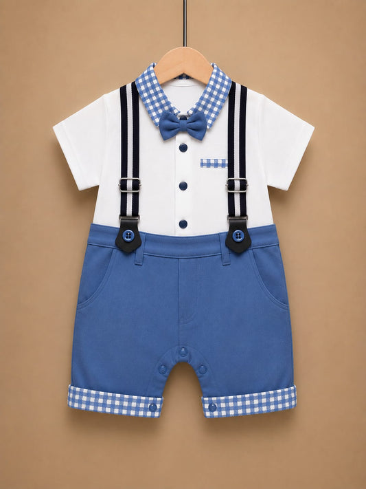 Premium Newborn Baby Boy Gentleman Romper | Bow Tie Suspender Outfit | Soft Cotton | 0–3 Months