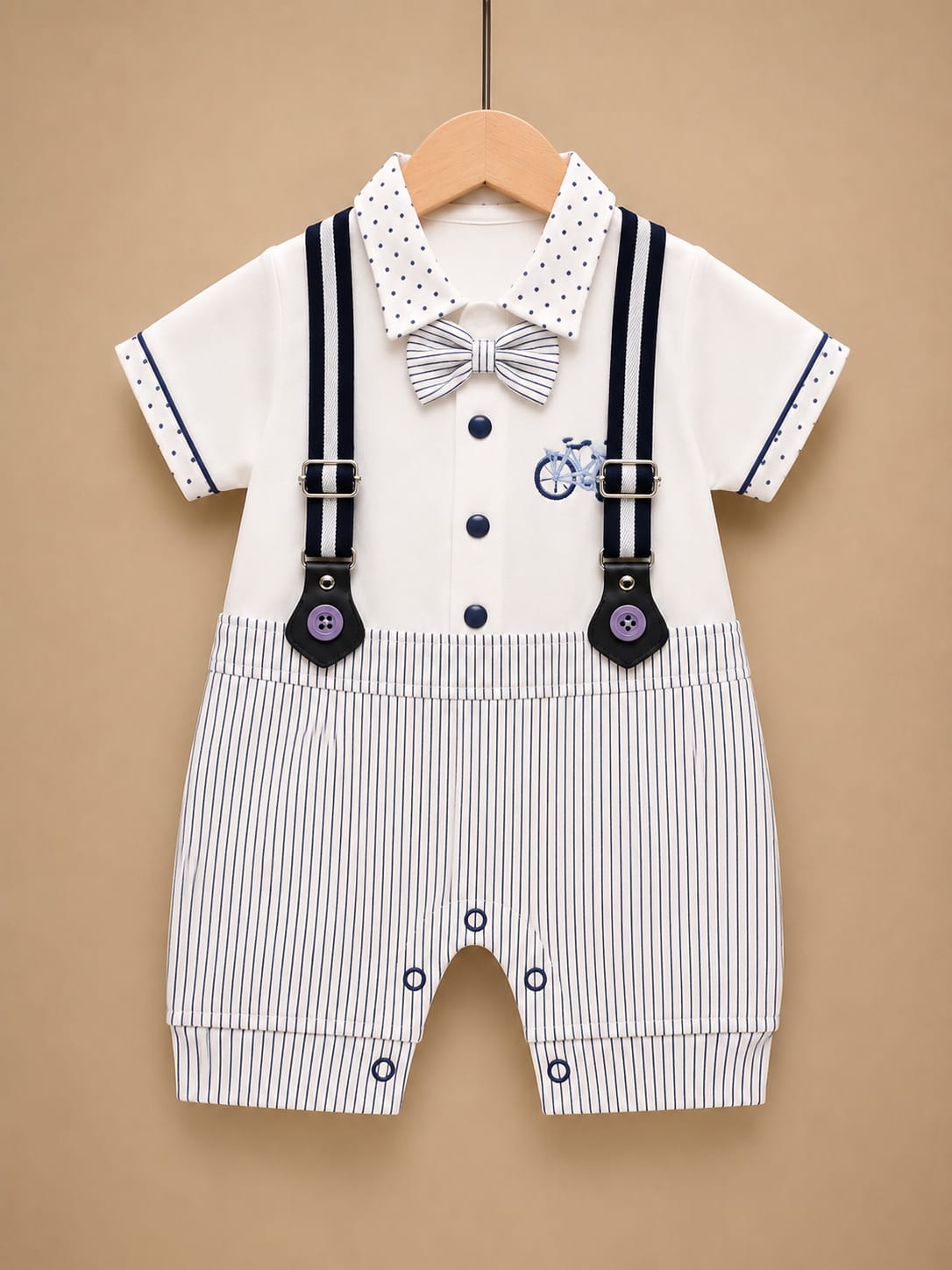 Premium Newborn Baby Boy Gentleman Romper | Bow Tie Suspender Romper | Soft Cotton Party Wear | 0–3 Months