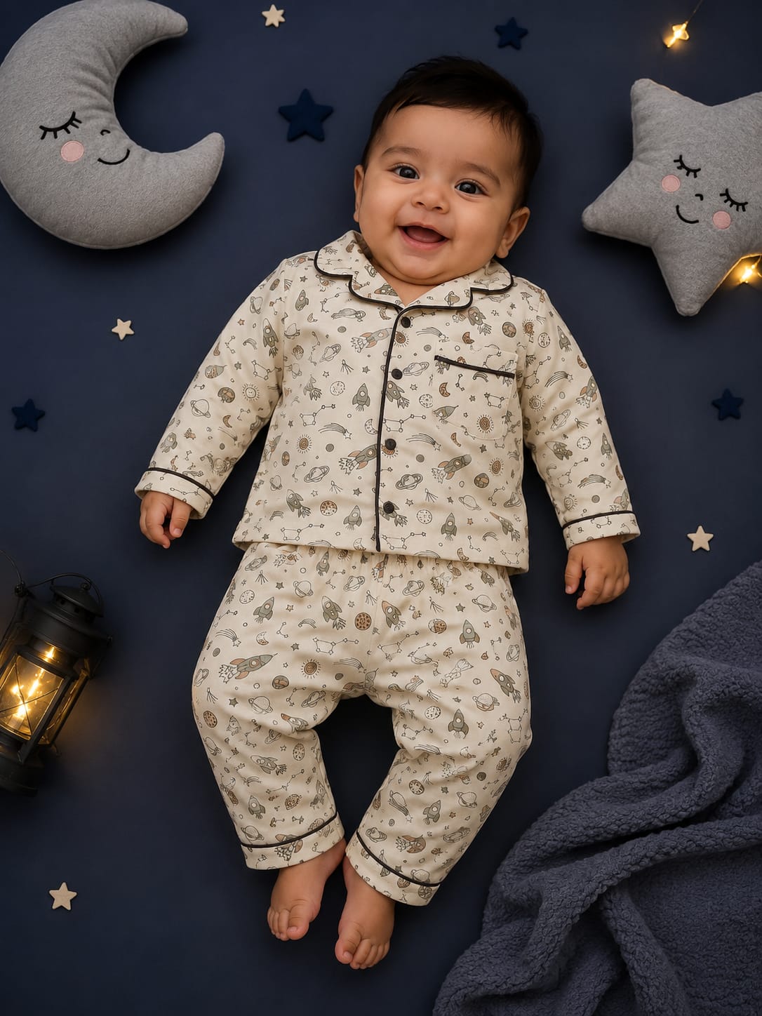 Premium Kids Cotton Night Suit Set | Full Sleeve Shirt & Pajama | Soft Sleepwear | Boys | 12–24 Months
