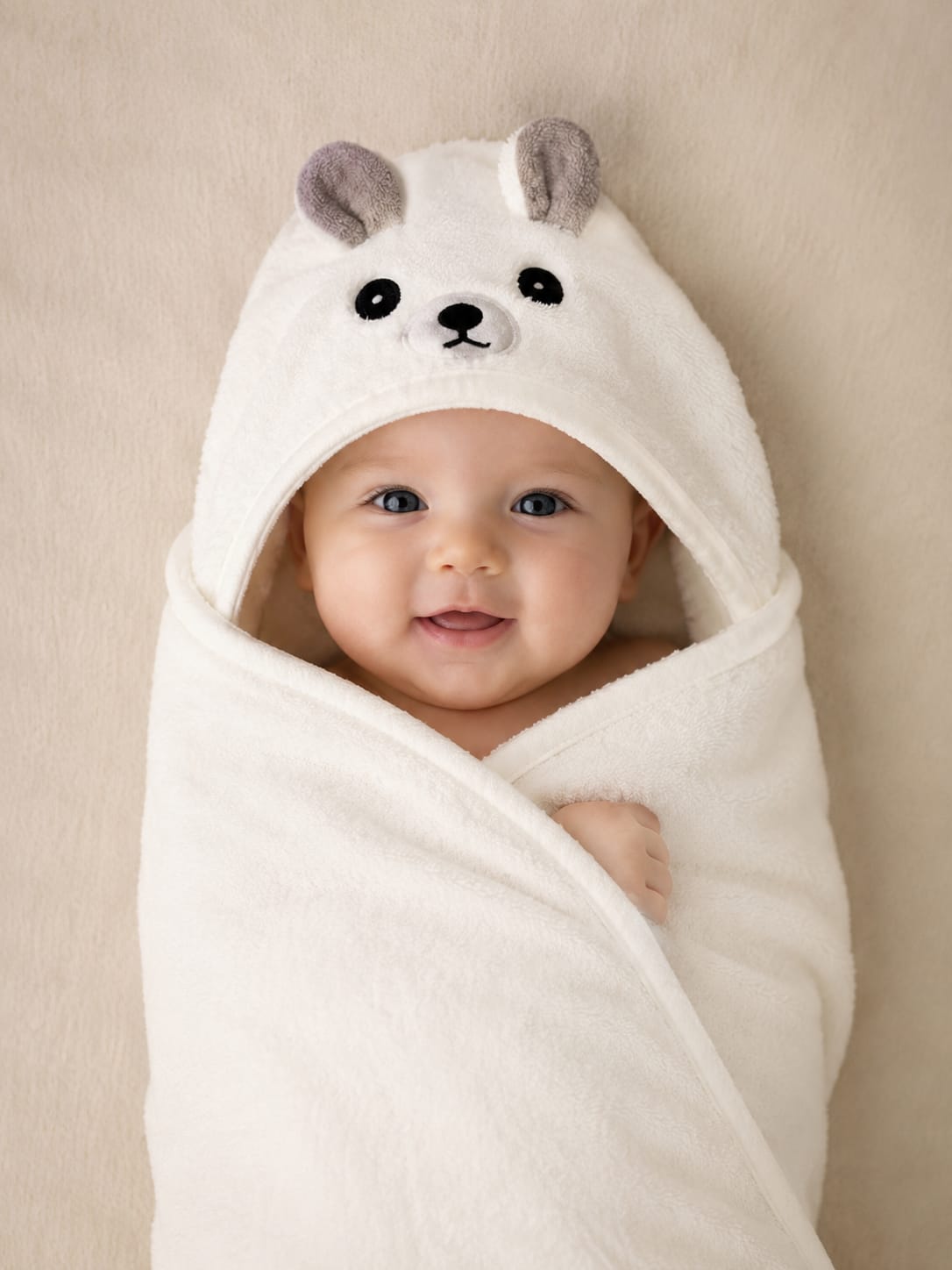 Newborn Baby Hooded Bath Towel Wrap | Ultra Soft Bear Hood Towel | Premium Baby Bath Blanket (0–24 Months)