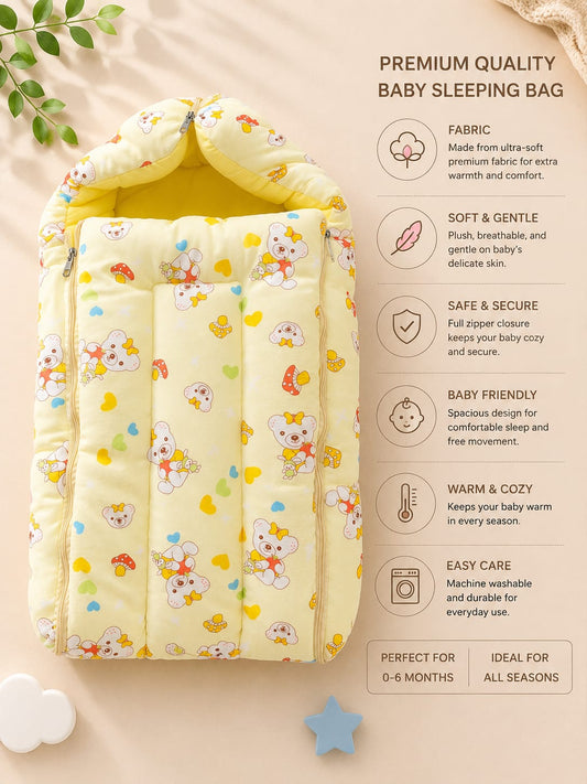 Premium Baby Sleeping Bag Cum Carry Nest | Soft Cotton Baby Wrapper | Newborn Baby Sleeping Nest | 0–6 Months