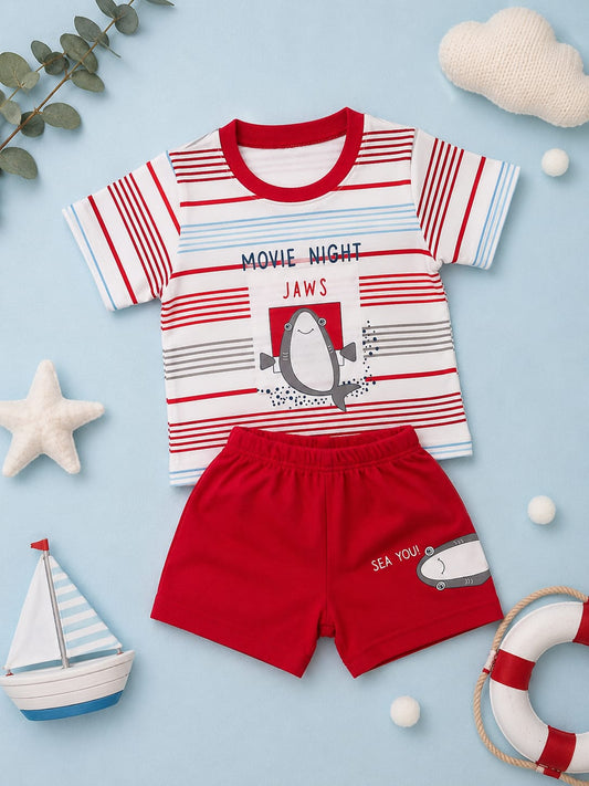 Baby Boys Cotton T-Shirt & Shorts Co-Ord Set | Soft Summer Outfit | Shark Print | 3–9 Months