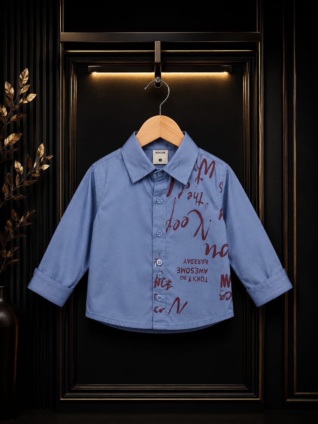 Boys Sky Blue Printed Casual Cotton Shirt | Premium Korean Style | 1-5 Years