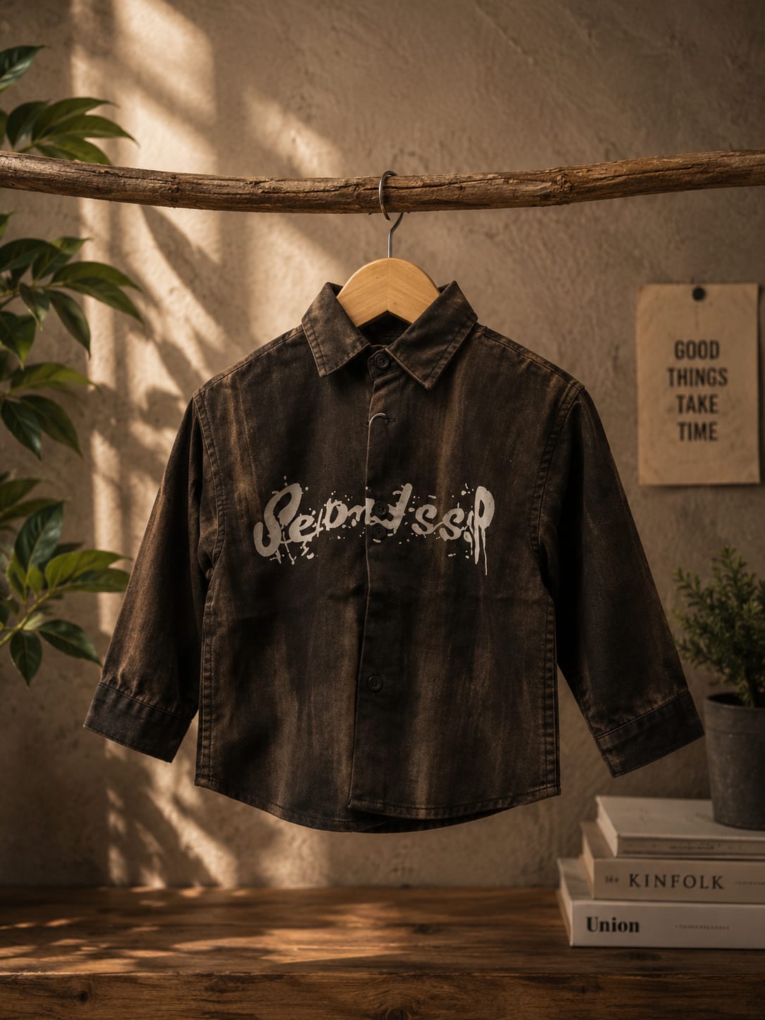 Boys Vintage Wash Printed Denim Shirt | Premium Casual Full Sleeve Shirt (1-5 Years)