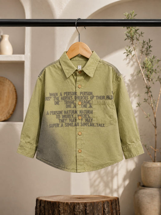 Boys Olive Green Printed Cotton Shirt | Premium Casual Korean Style | 2-7 Years