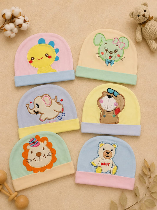 Newborn Baby Cotton Cap with Cute Elephant Embroidery | Soft & Comfortable Infant Cap (0–3 Months)