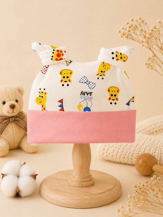 Newborn Baby Soft Cotton Knot Cap – Cute Cartoon Print Beanie Hat for Boys & Girls | Green (0–3 Months)