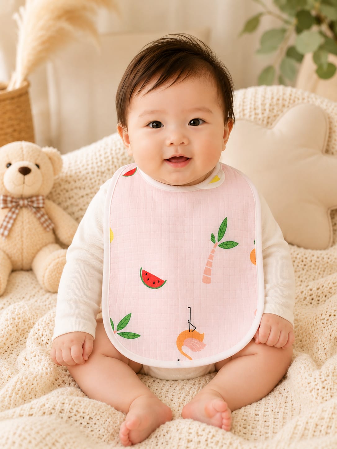 Newborn Baby Cotton Feeding Bib | Soft Absorbent Printed Baby Drool Bib | Cute Fruit Print Bib (0–12 Months)