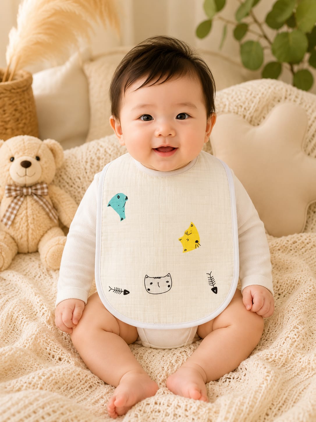 Newborn Baby Cotton Feeding Bib | Soft Absorbent Waterproof Baby Bib | Cute Animal Print Bib (0–12 Months)