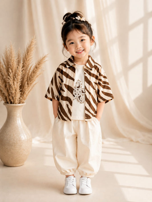 Girls Premium Zebra Print Co-Ord Top Set | Designer Overshirt with Inner T-Shirt | Size 16–26