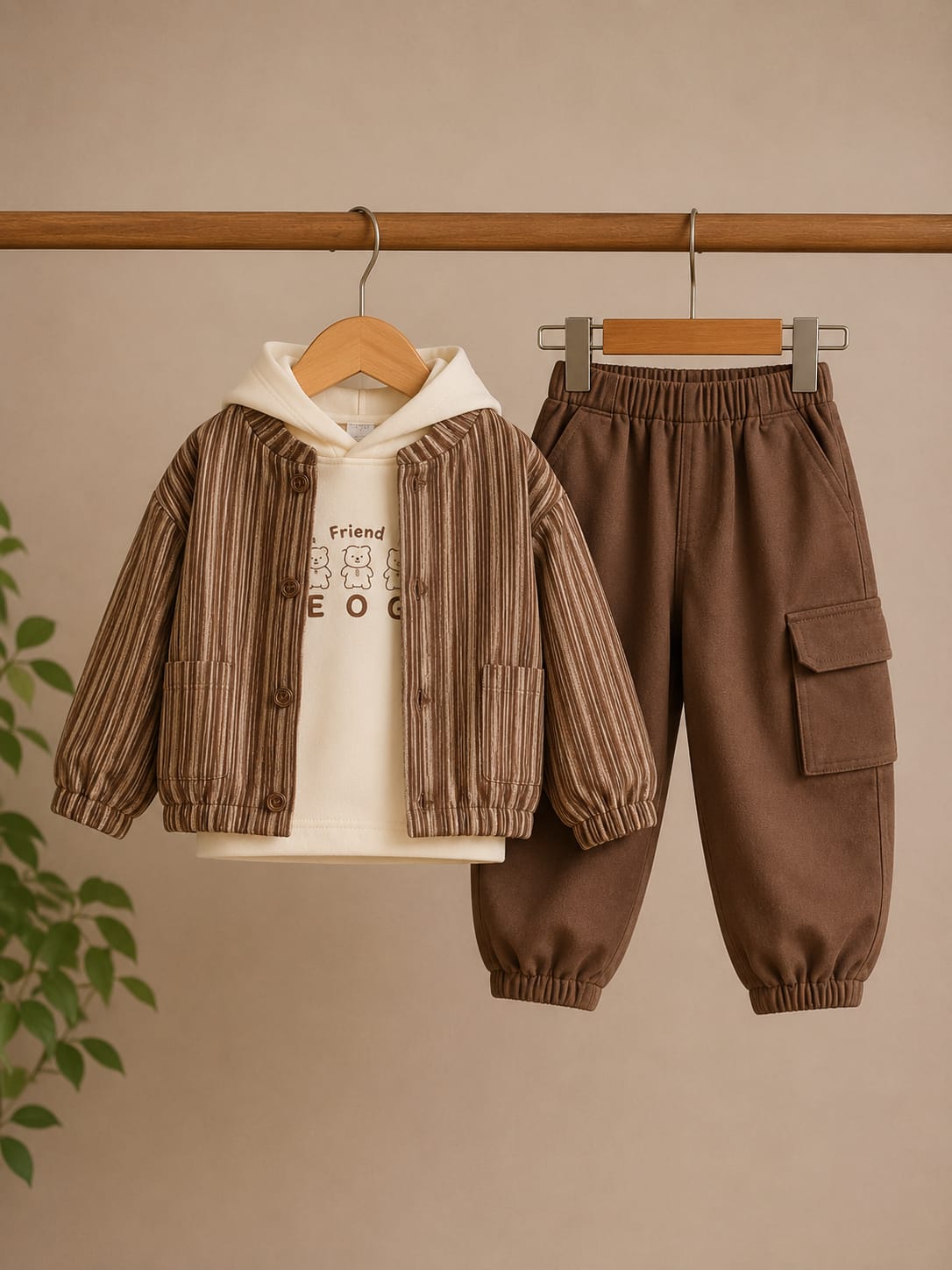 Girls Premium 3-Piece Winter Co-Ord Set | Hoodie, Striped Jacket & Cargo Jogger Pants | Size 18–26