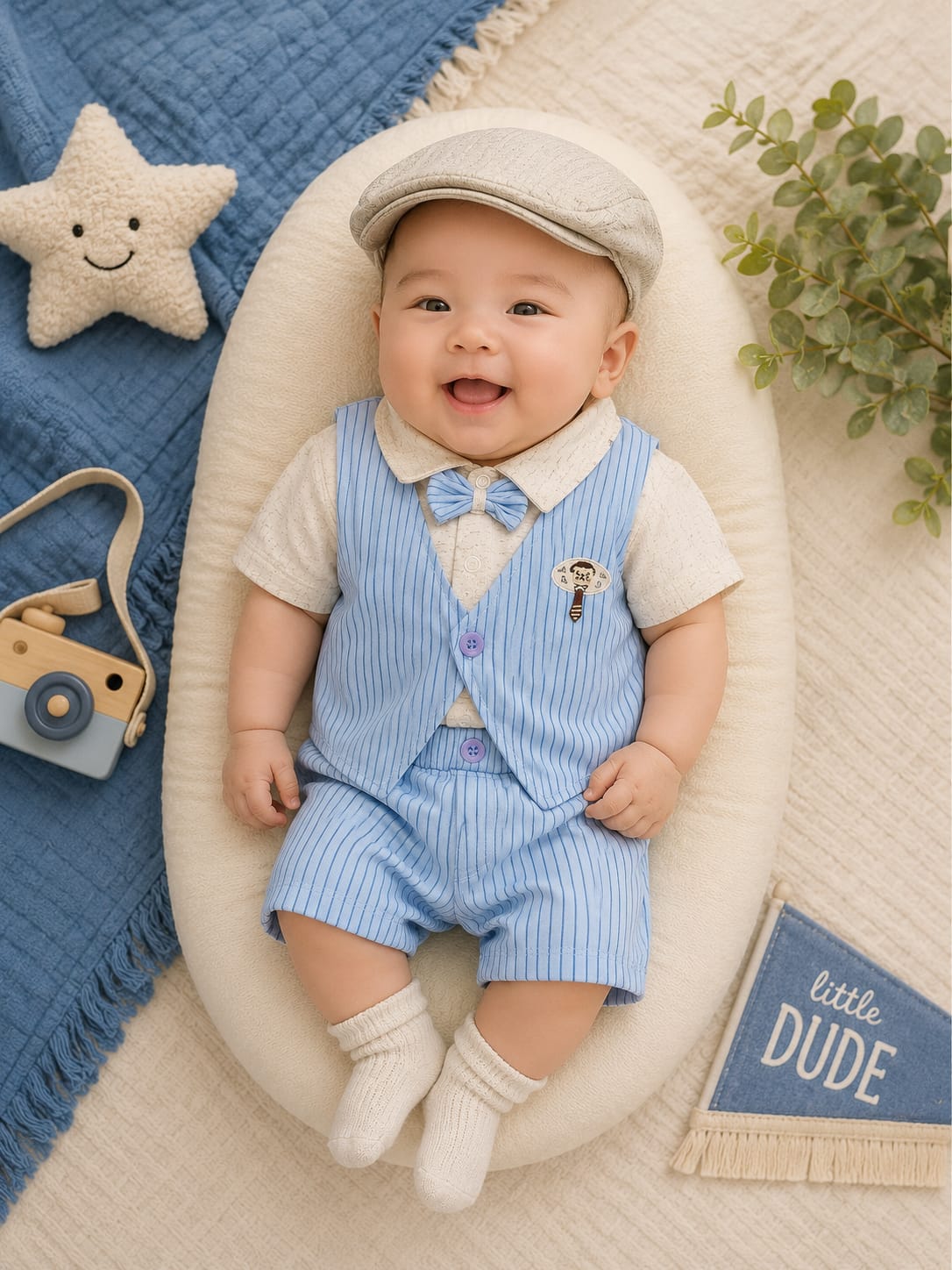 Baby Boys Gentleman Shirt, Waistcoat & Shorts Set | 3-Piece Party Wear Outfit | 3–12 Months