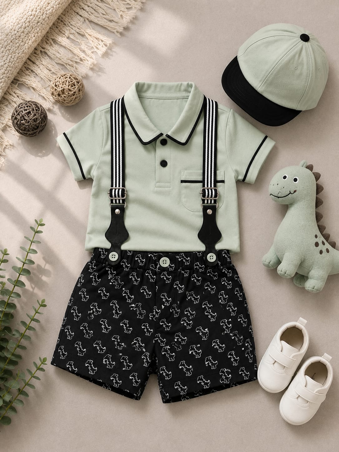 Baby Boys Polo T-Shirt & Suspender Shorts Set | 2-Piece Casual Outfit | 3–12 Months