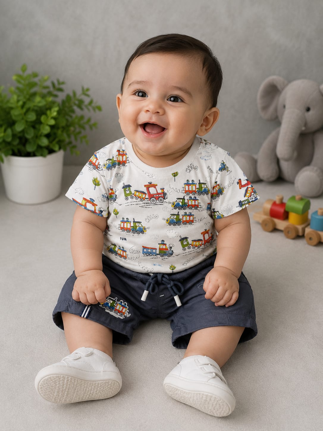 Baby Boys Train Print T-Shirt & Shorts Set | 2-Piece Summer Outfit | 6–12 Months