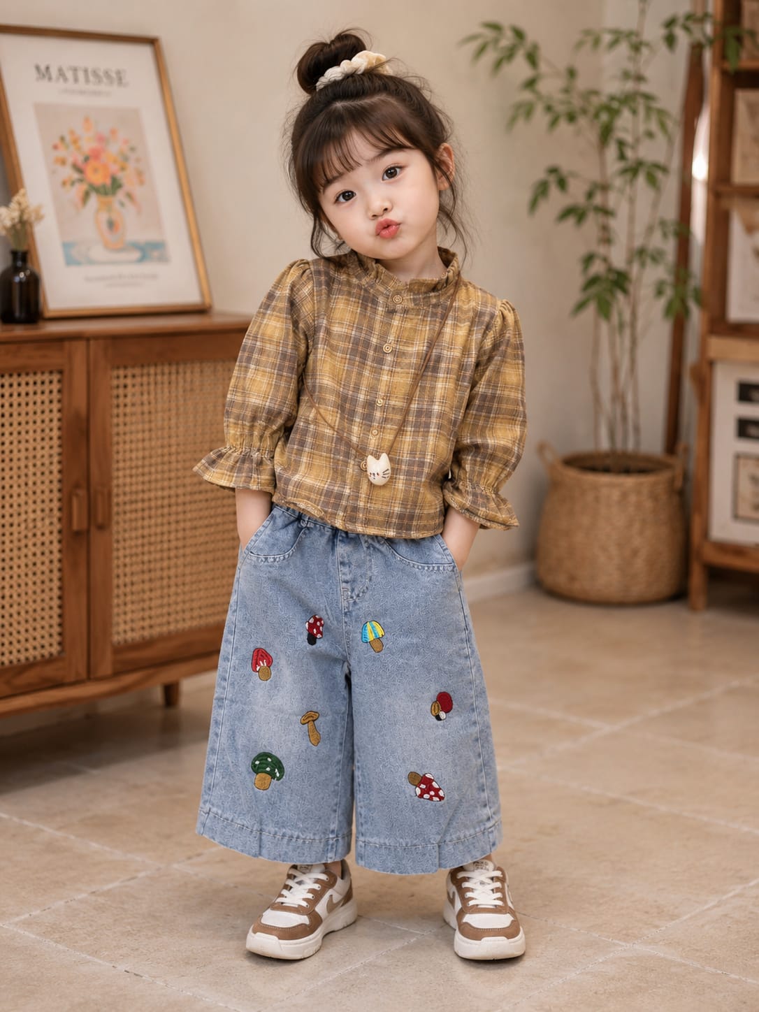 Girls Checked Top & Embroidered Denim Culotte Co-Ord Set | Casual Outfit | Size 18–26
