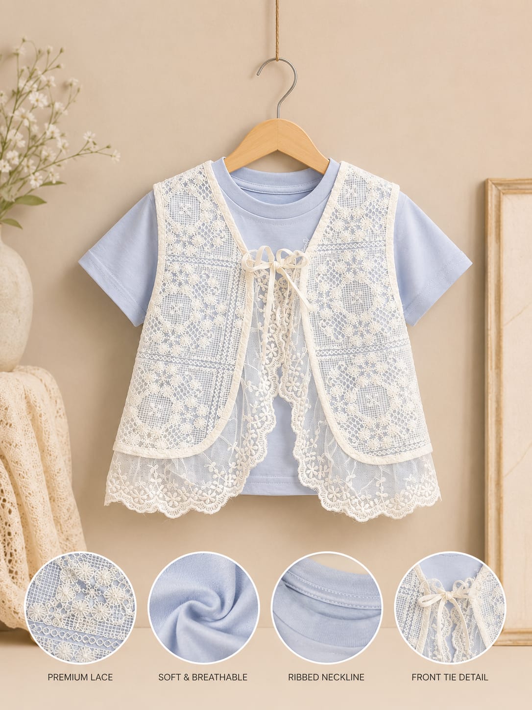 Girls Elegant Lace Top & Embroidered Long Skirt Co-Ord Set | Party Wear | 2–6 Years