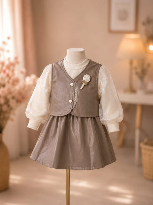 Girls Premium Faux Leather Frock with Full Sleeve Inner | Designer Party Wear Dress | Size 18–26