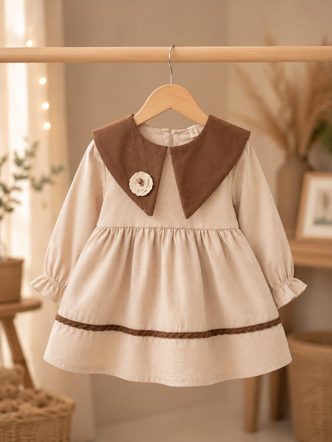 Girls Premium Cotton A-Line Frock with Contrast Collar | Elegant Party Wear Frock | Size 18–26