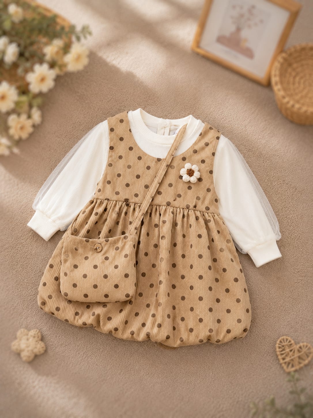 Girls Premium Polka Dot Cotton Frock with Matching Sling Bag | Designer Party Wear Dress | Size 18–26