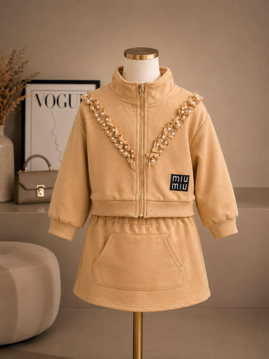 Girls Pearl Frill Jacket & Skirt Co-Ord Set | Premium 2-Piece Outfit | 2–6 Years