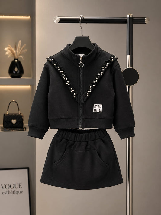 Girls Pearl Frill Jacket & Skirt Co-Ord Set | Premium 2-Piece Outfit | 1–6 Years