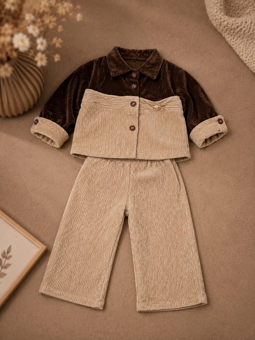 Girls Premium Textured Co-ord Set | Full Sleeve Shirt & Wide Leg Pants | Size 18–26