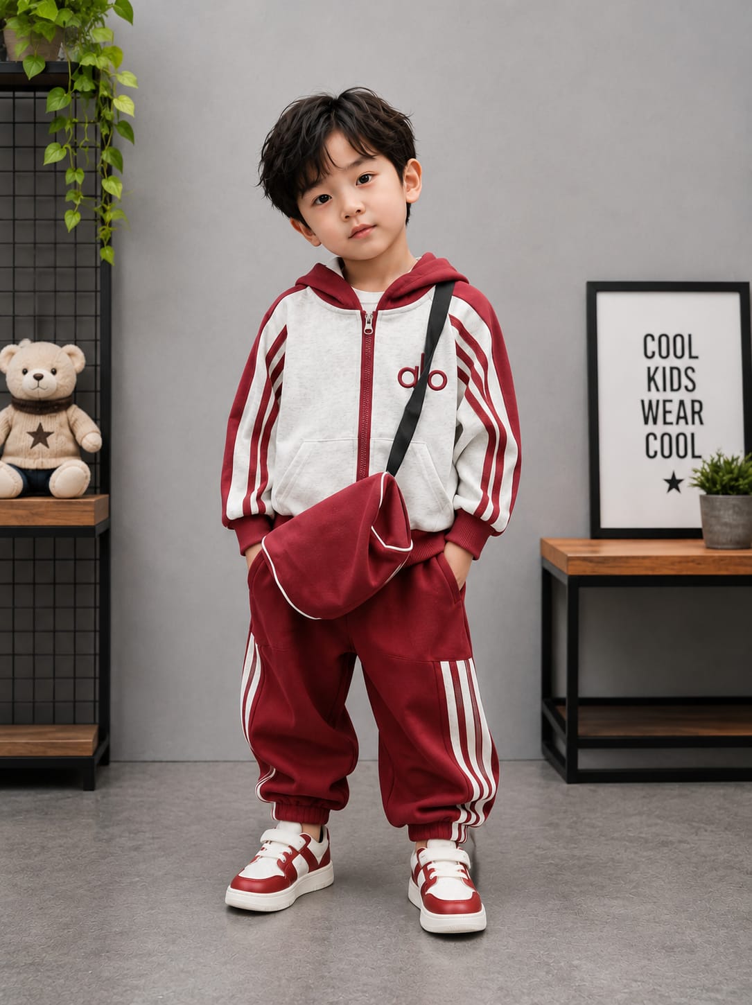 Kids Premium 2-Piece Hooded Co-Ord Set with Sling Bag | Zipper Hoodie, T-Shirt & Jogger Pants | Boys | Sizes 18–26