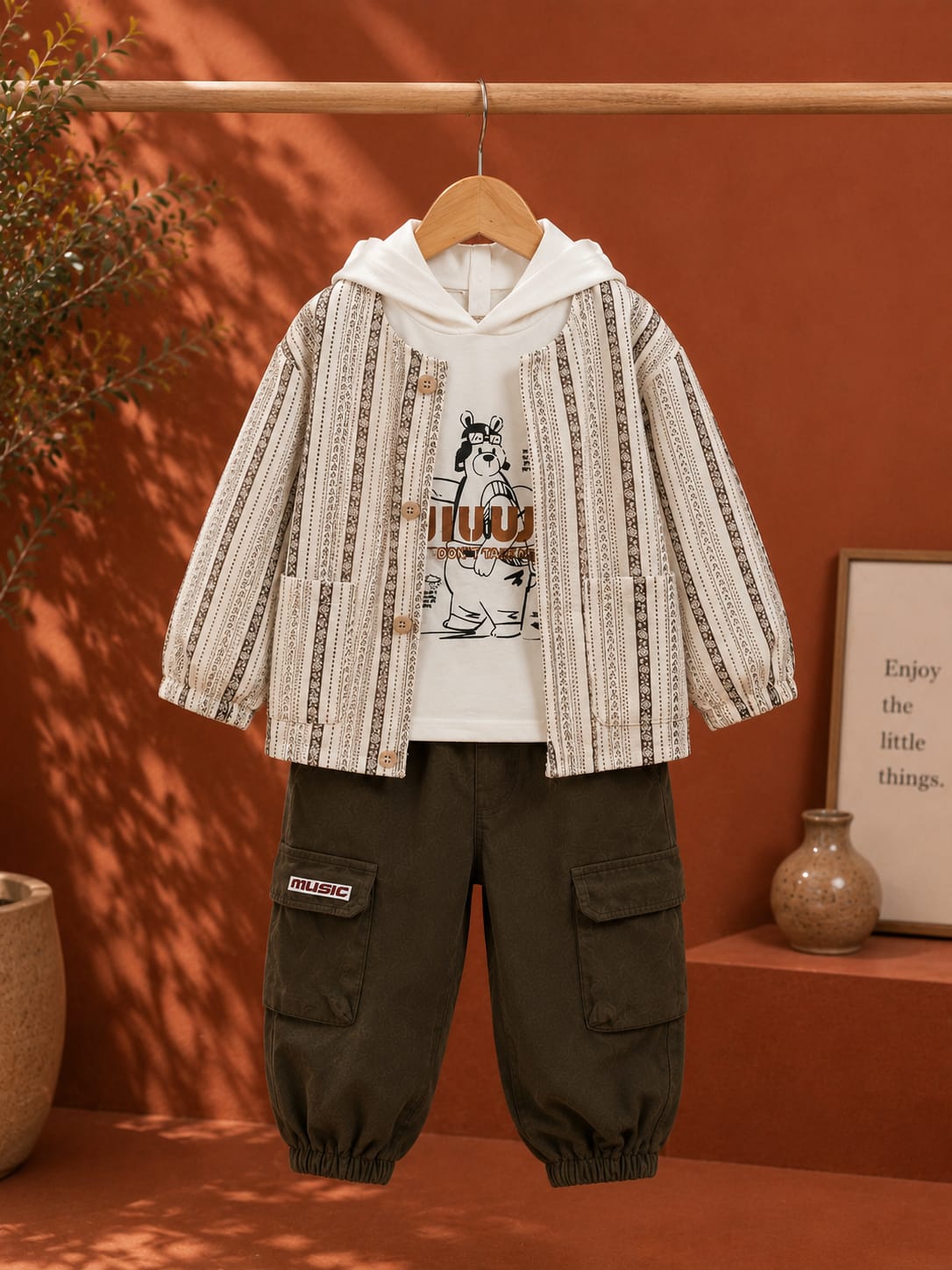 Kids Premium 3-Piece Casual Co-Ord Set | Printed Jacket, Hoodie T-Shirt & Cargo Jogger Pants | Boys | Sizes 18–26