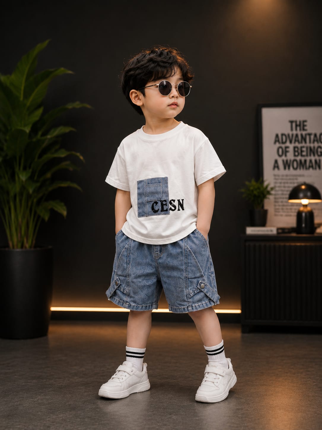 Premium Boys Summer T-Shirt & Denim Shorts Co-Ord Set | White & Blue | Soft Cotton | Sizes 18-26