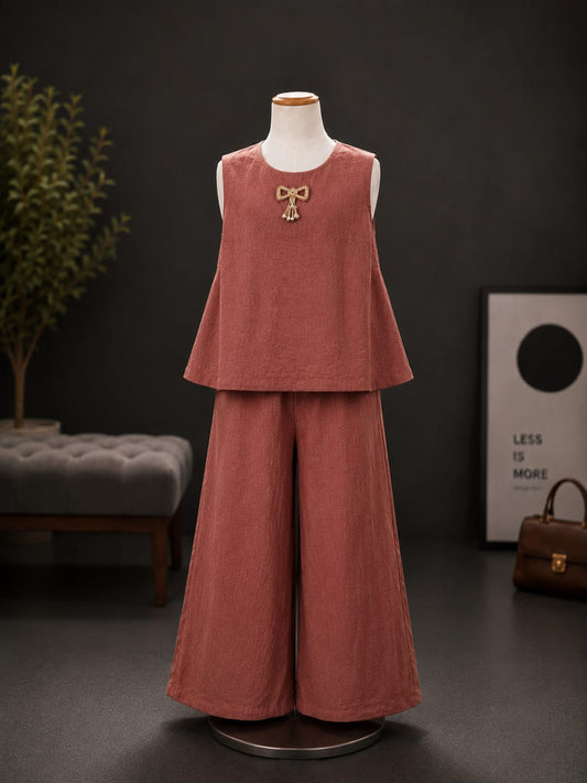 Premium Girls Designer Peplum Top & Palazzo Co-Ord Set | Brown | Ethnic Party Wear | Sizes 6-12 Years