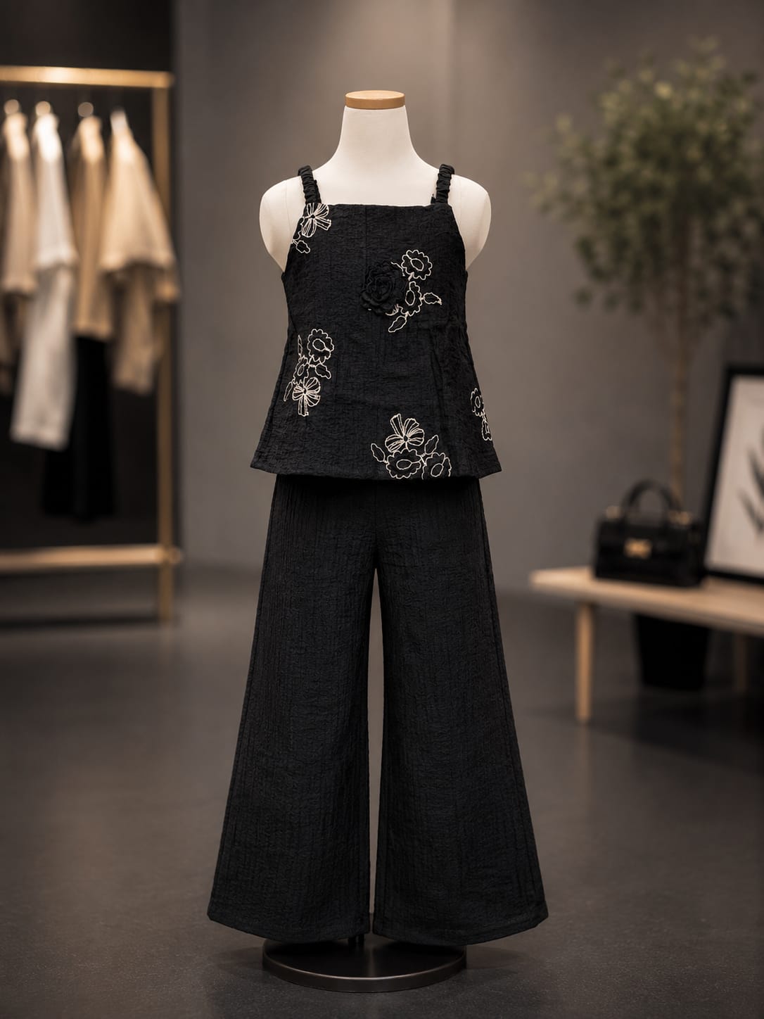 Premium Girls Floral Embroidered 3-Piece Co-Ord Set | Black | Party & Ethnic Wear | Sizes 6-12 Yea