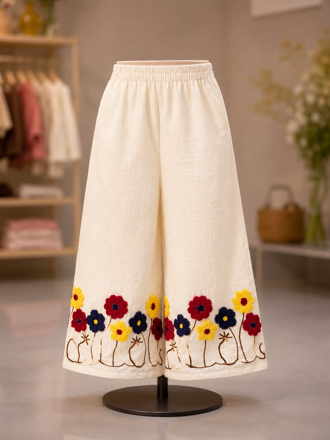 Premium Girls Floral Embroidered Top & Palazzo Co-Ord Set | Cream | Party Wear | Sizes 6–12 Years