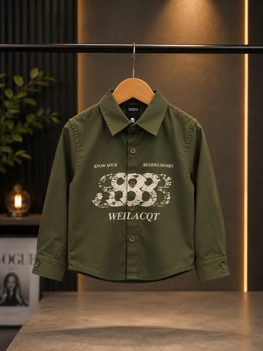 Premium Boys Olive Green Printed Cotton Shirt | Casual Party Wear | Sizes 1–6 Years