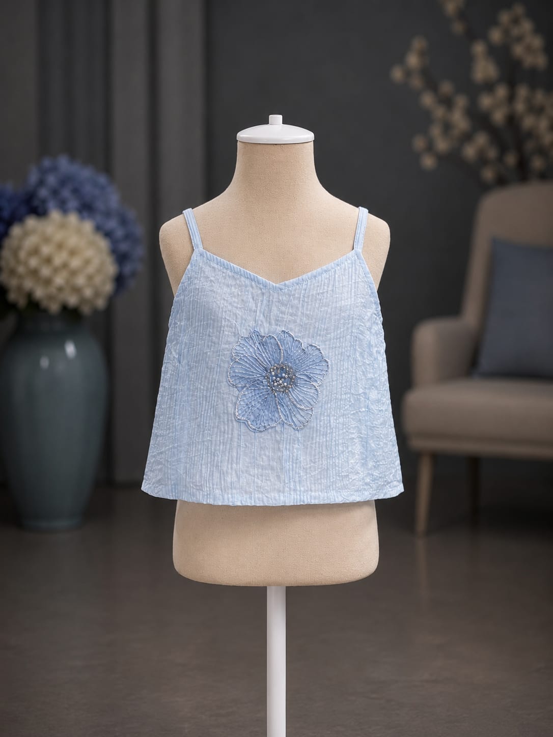 Premium Girls Lace 3-Piece Co-Ord Set | Sky Blue | Party Wear | Sizes 6–12 Years