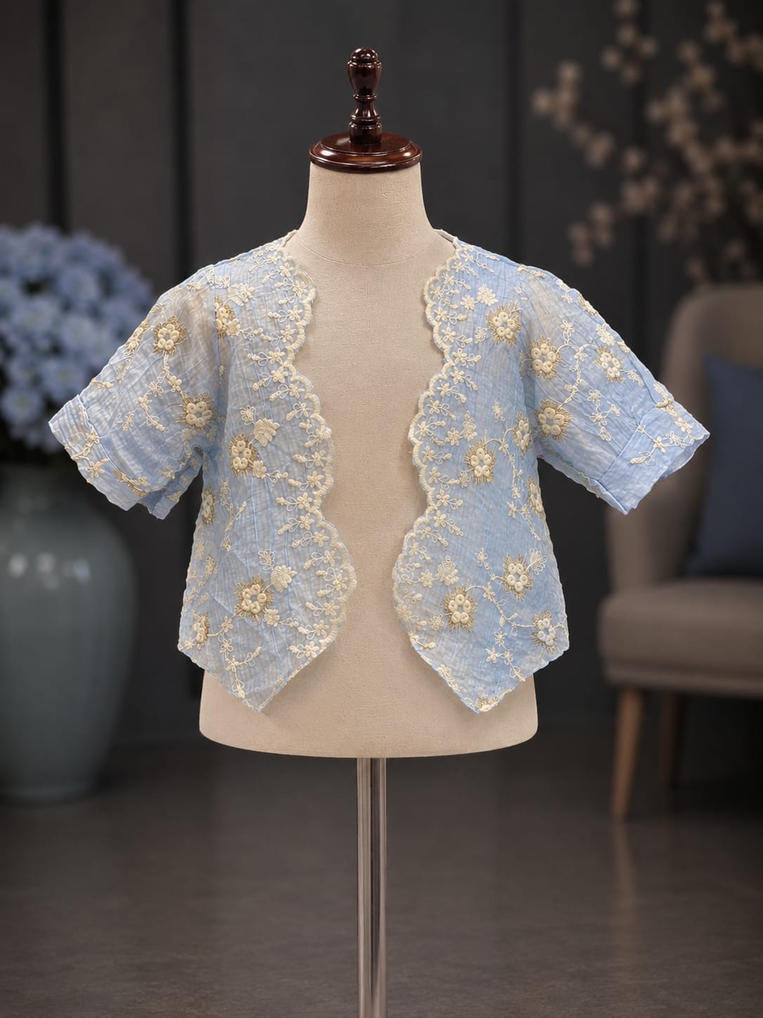 Premium Girls Lace 3-Piece Co-Ord Set | Sky Blue | Party Wear | Sizes 6–12 Years