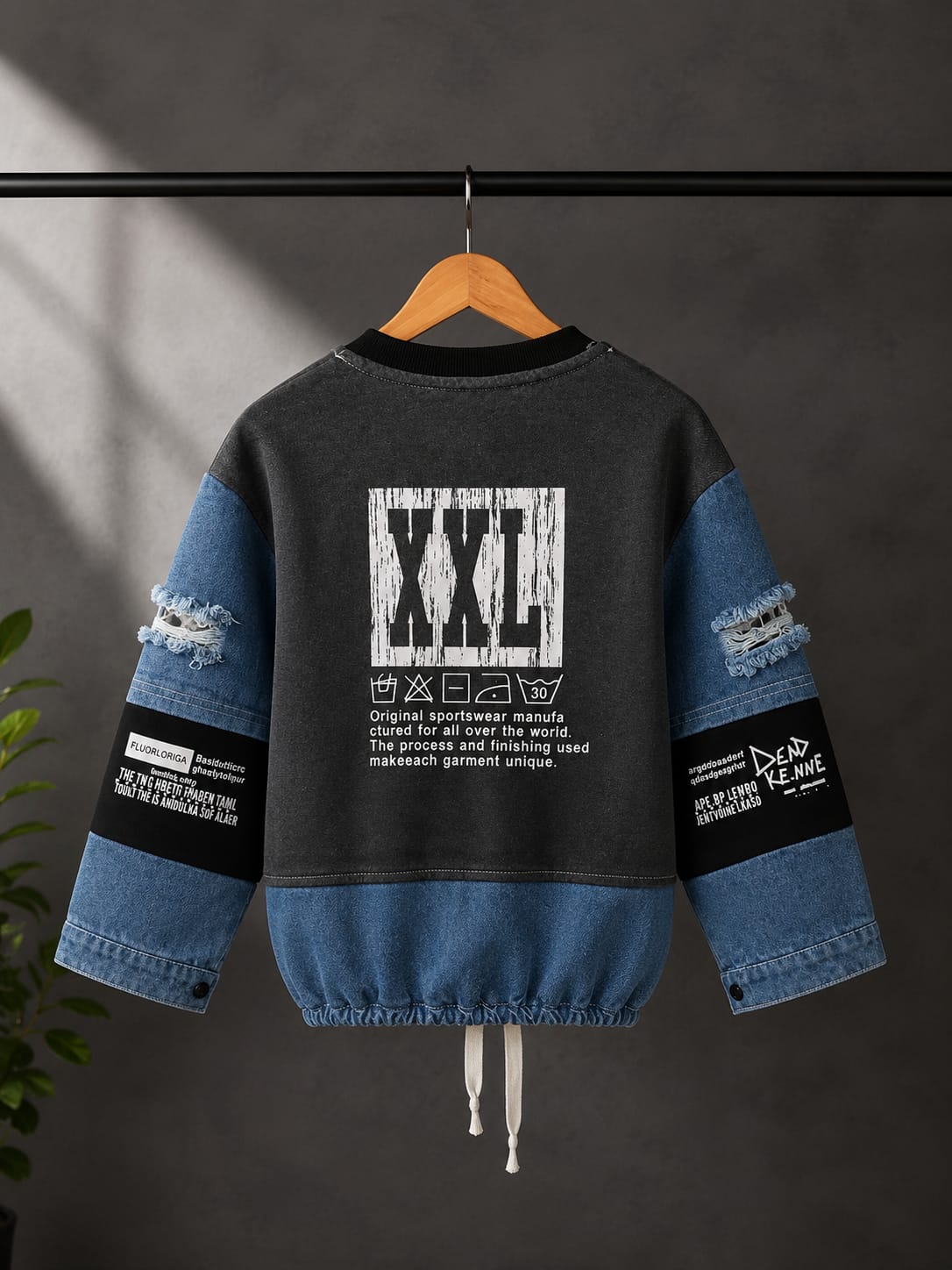 Boys Premium Denim Patchwork All Season Sweatshirt | Casual Full Sleeve Top | Sizes 18–26
