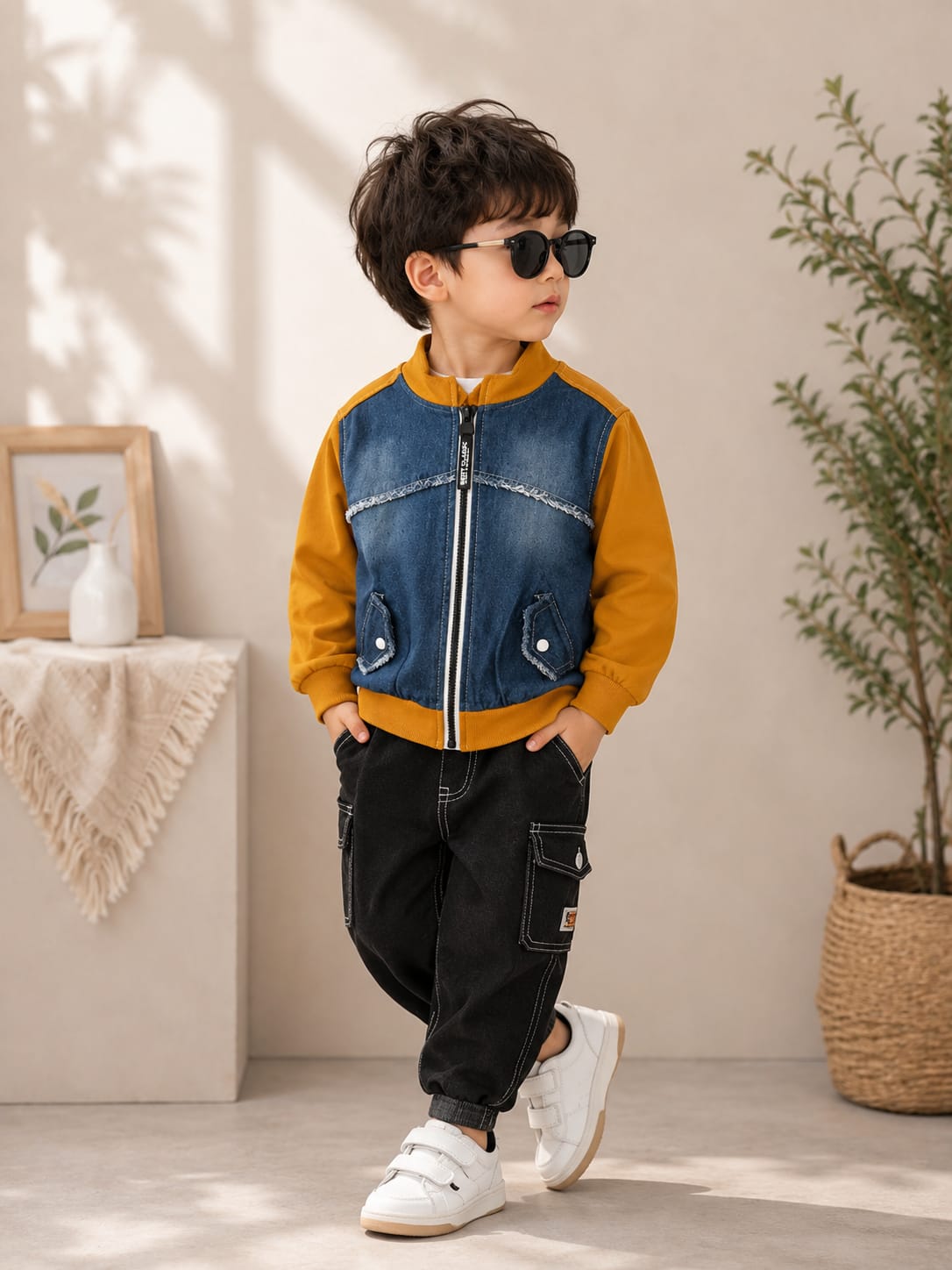Boys Denim Look Zip-Up Bomber Jacket | Premium Full Sleeve Casual Jacket | All Season | Sizes 18–26