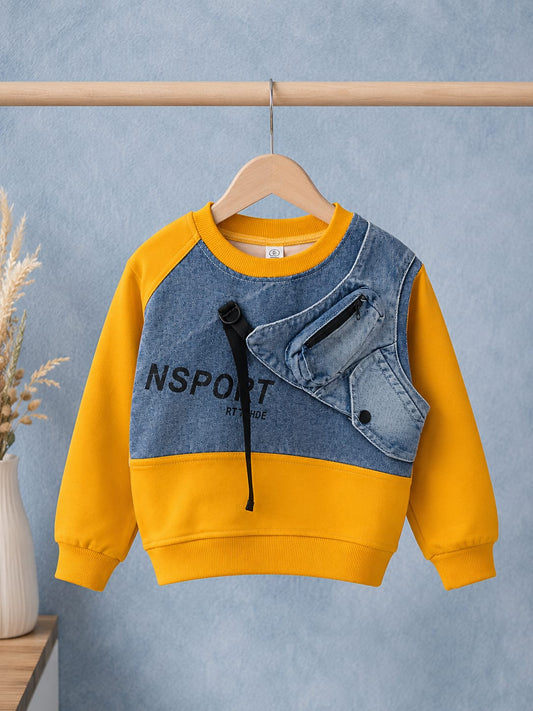 Boys Premium Denim Patch Sweatshirt | Stylish Casual Cotton Sweatshirt | All Season Wear | Size 18-26