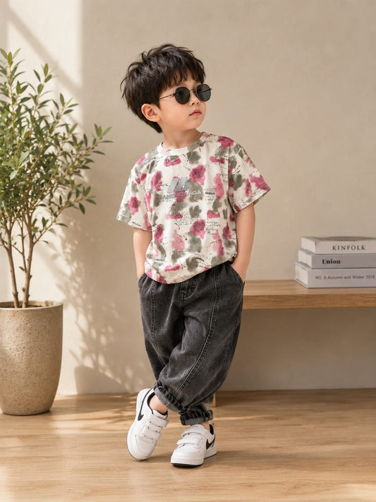 Boys Premium Abstract Printed Half Sleeve Cotton T-Shirt | Casual Round Neck Tee | All Season Wear (18-26)