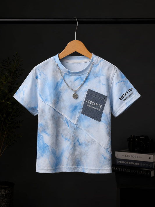Boys Premium Tie-Dye Printed Half Sleeve Cotton T-Shirt with Pocket Design | Casual Round Neck Tee | All Season Wear (18-26)