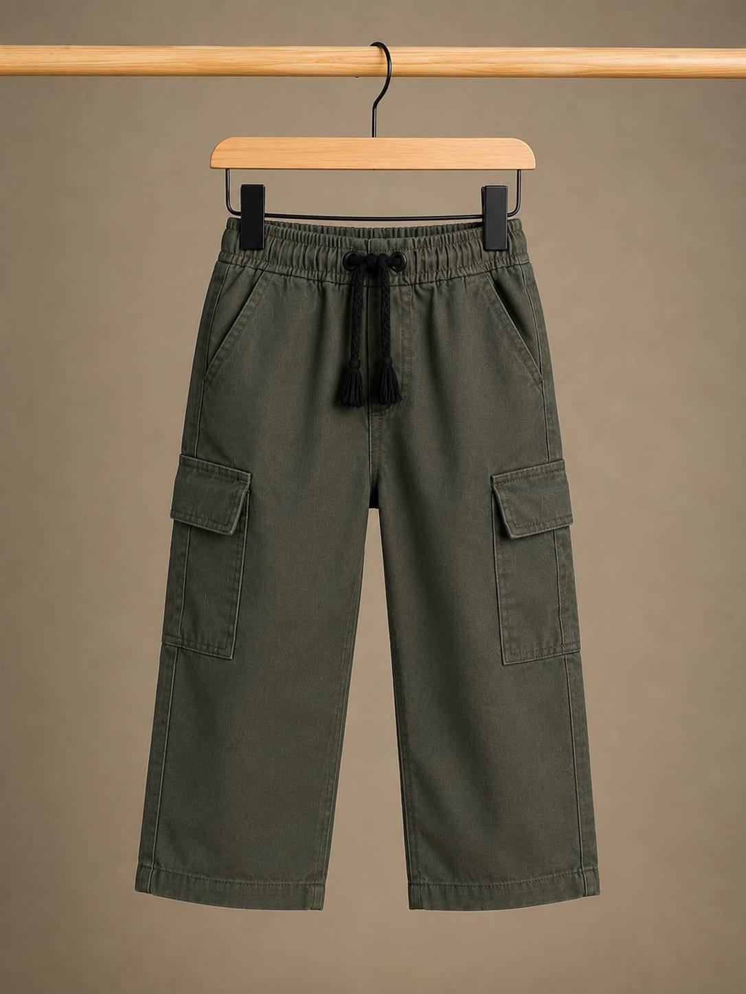 Kids Premium Olive Green Cargo Pants | Soft Cotton Casual Trousers for Boys & Girls | Size 18–26